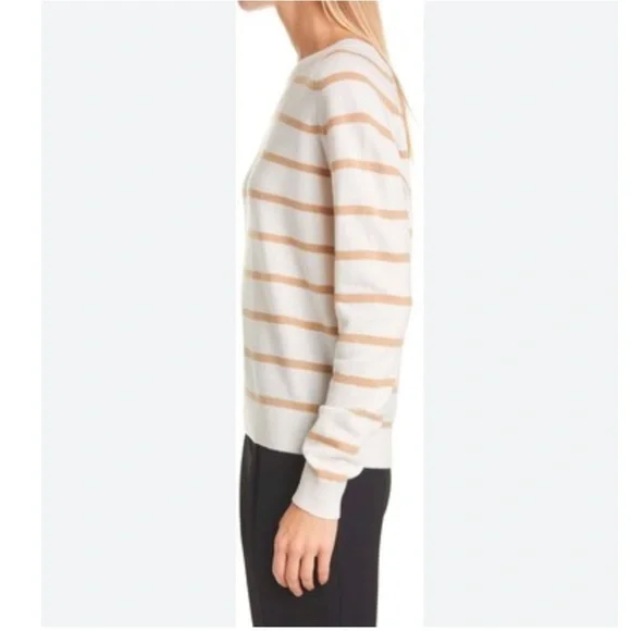 Vince Sweater Striped Wool Cashmere Blend in Cream Crew & Scoop Necks
